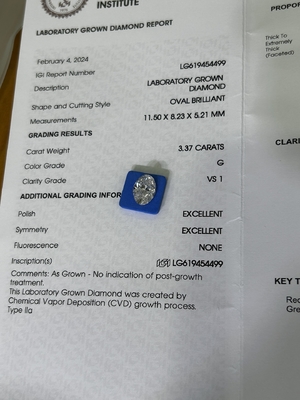 주문 3.37ct 인공 다이아몬드 타원형 화려한 절단 CVD G VS1 2EX N IGI LG6169427133 online manufacture
