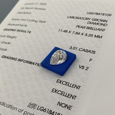 주문 3.01CT F 색상 VS2 맑음 2EX 진주 모양 실험실에서 자란 다이아몬드 online manufacture
