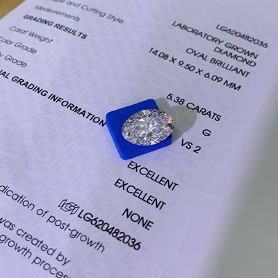 주문 5.38ct 자란 반짝이는 다이아몬드 타원형 절단 CVD G VS2 2EX N IGI LG620482036 online manufacture