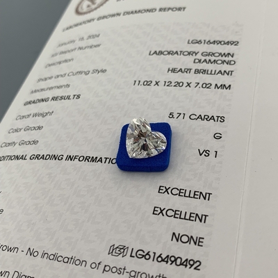 주문 5.71카라트 VS1 G 실험실 제조 다이아몬드 심장 모양 OEM ODM online manufacture