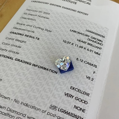 주문 5.12ct 심장 연구실 자란 다이아몬드 CVD F VS2 2EX N IGI LG566326236 online manufacture