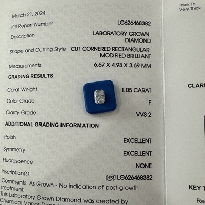 주문 HYF 2.06ct 실험실에서 자란 광선 절단 다이아몬드 VVS2 맑음 F 색상 online manufacture