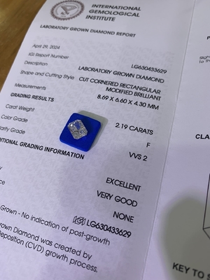 2.19ct 실험실 다이아몬드 방사성 절단 CVD F VVS2 EX VG N IGI LG630433629